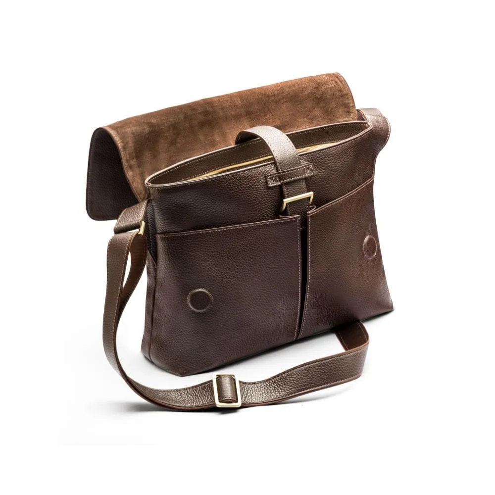 Courier's Leather Messenger Bag - Brown Pebble Grain