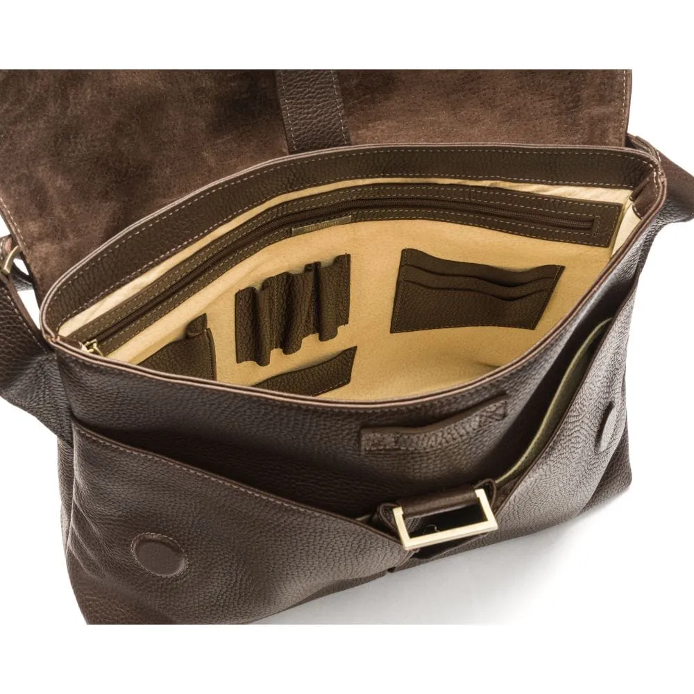Courier's Leather Messenger Bag - Brown Pebble Grain