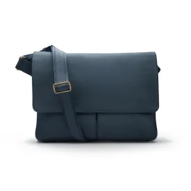 Courier's Leather Messenger Bag - Navy Pebble Grain