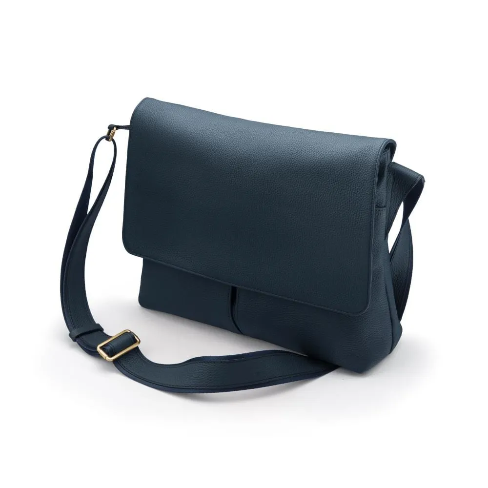 Courier's Leather Messenger Bag - Navy Pebble Grain