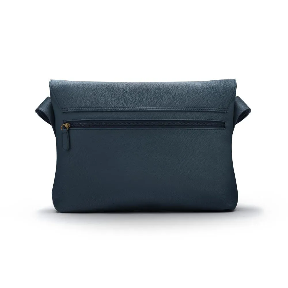 Courier's Leather Messenger Bag - Navy Pebble Grain