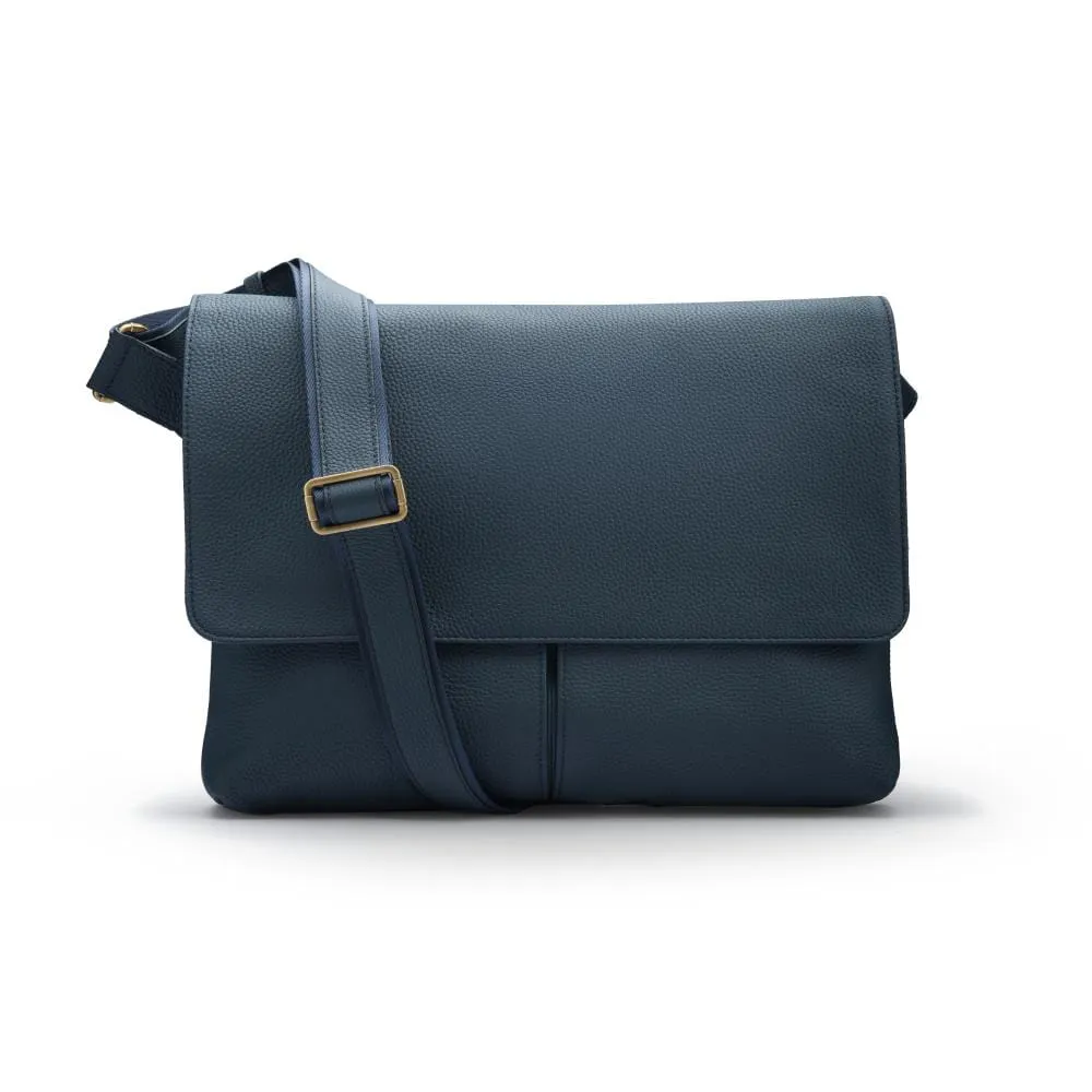 Courier's Leather Messenger Bag - Navy Pebble Grain
