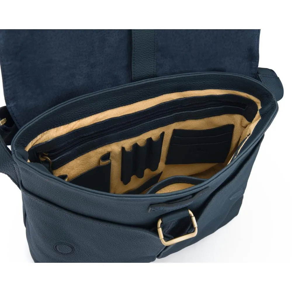 Courier's Leather Messenger Bag - Navy Pebble Grain