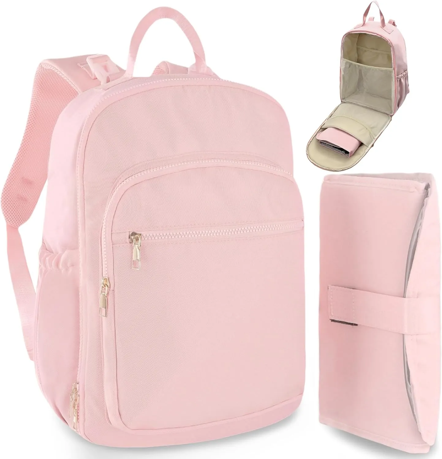 Diaper Bag Backpack Small Diaper Baby Bag for Travel, Mini Lightweight Diaper Backpack with Changing Pad Insulated Pockets (Pink)