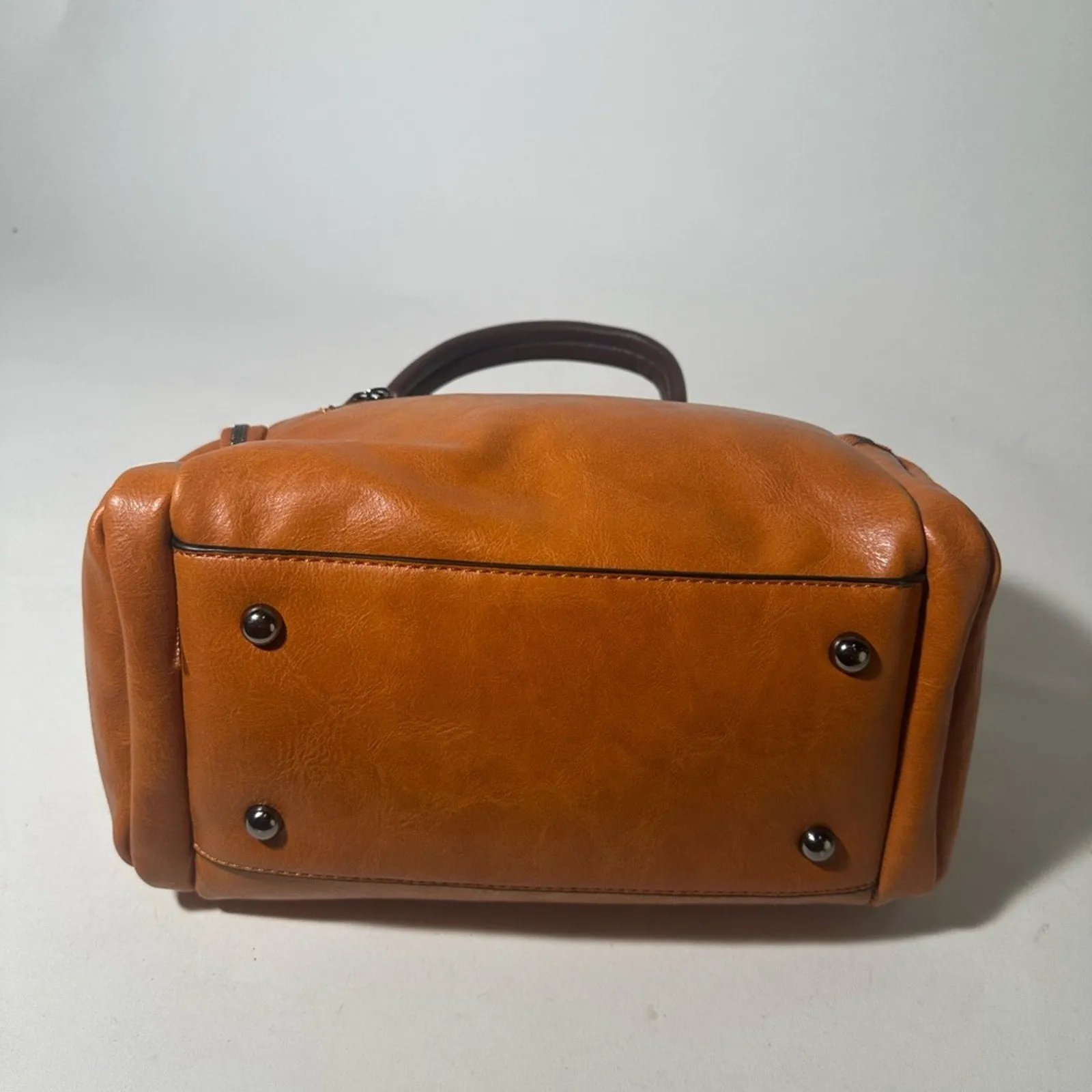Elegant Tan and Brown Leather Satchel with Tassel Detail