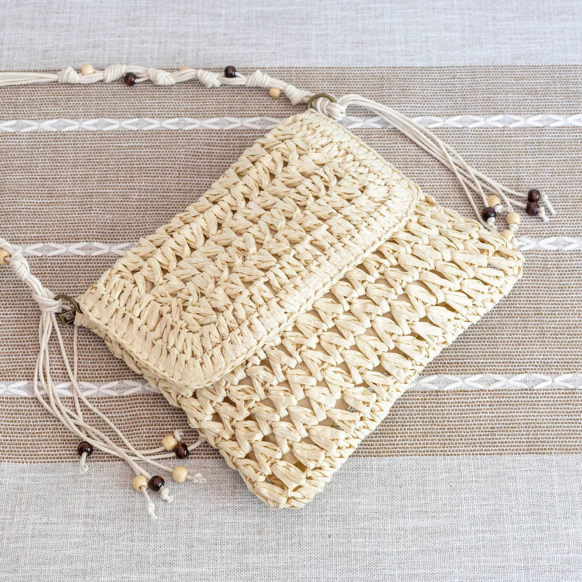 Elena Handbags Boho Straw Square Messenger Purse with Tassel