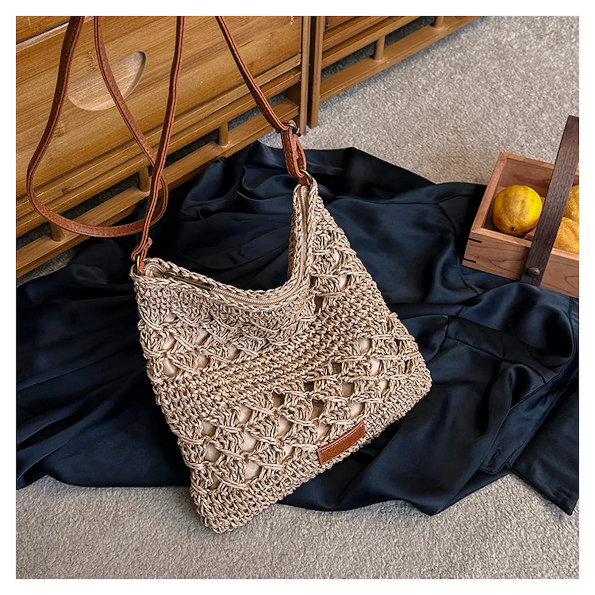 Elena Handbags Straw Woven Crossbody Purse
