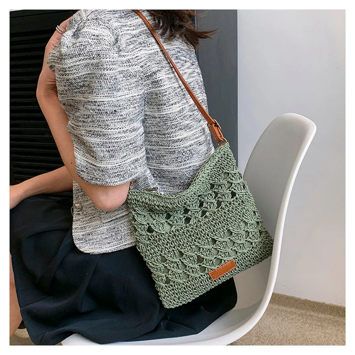 Elena Handbags Straw Woven Crossbody Purse