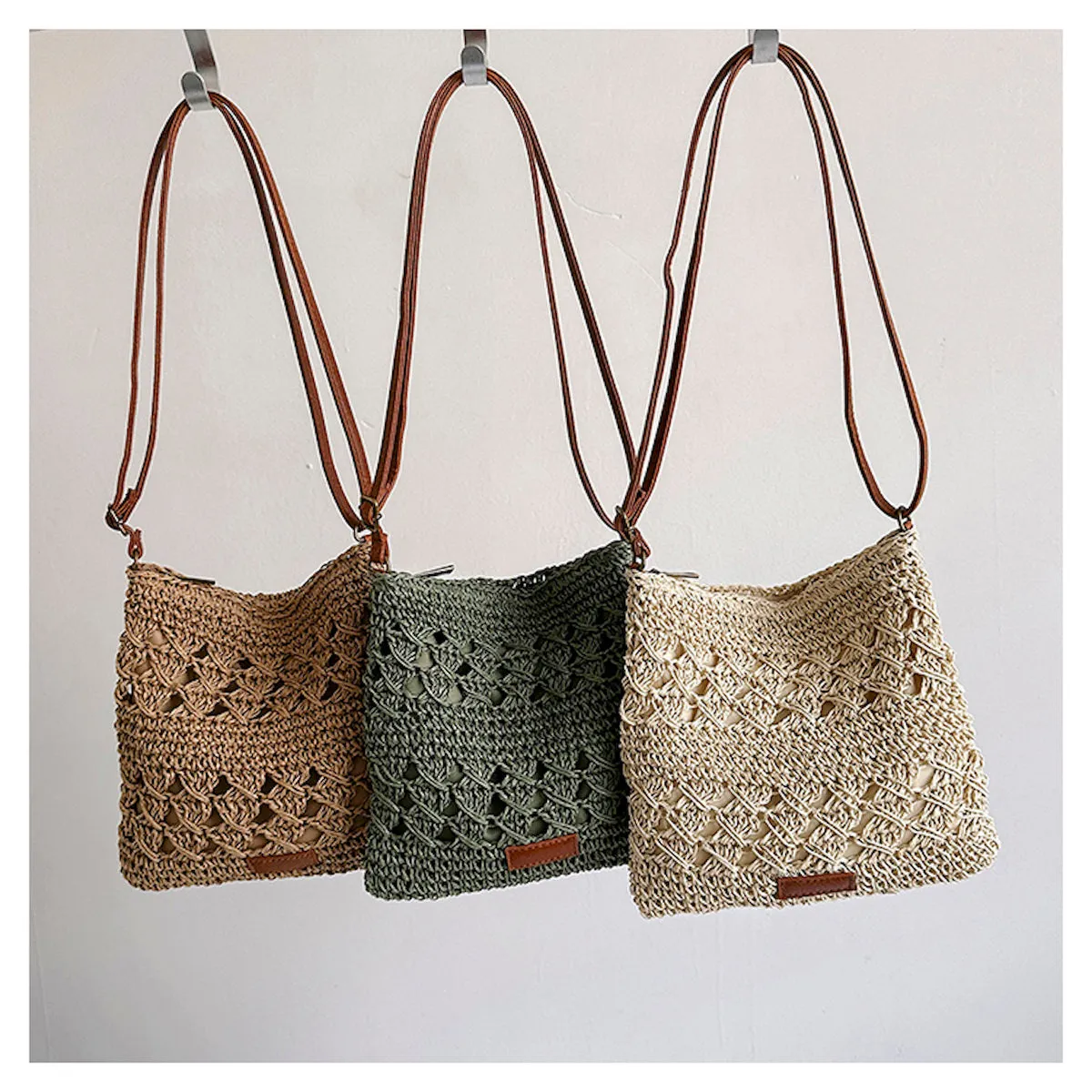 Elena Handbags Straw Woven Crossbody Purse