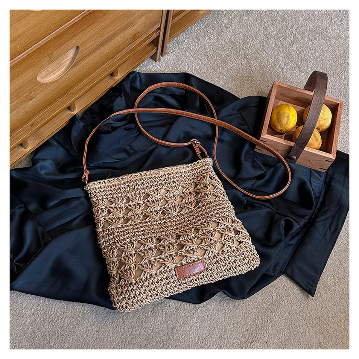 Elena Handbags Straw Woven Crossbody Purse