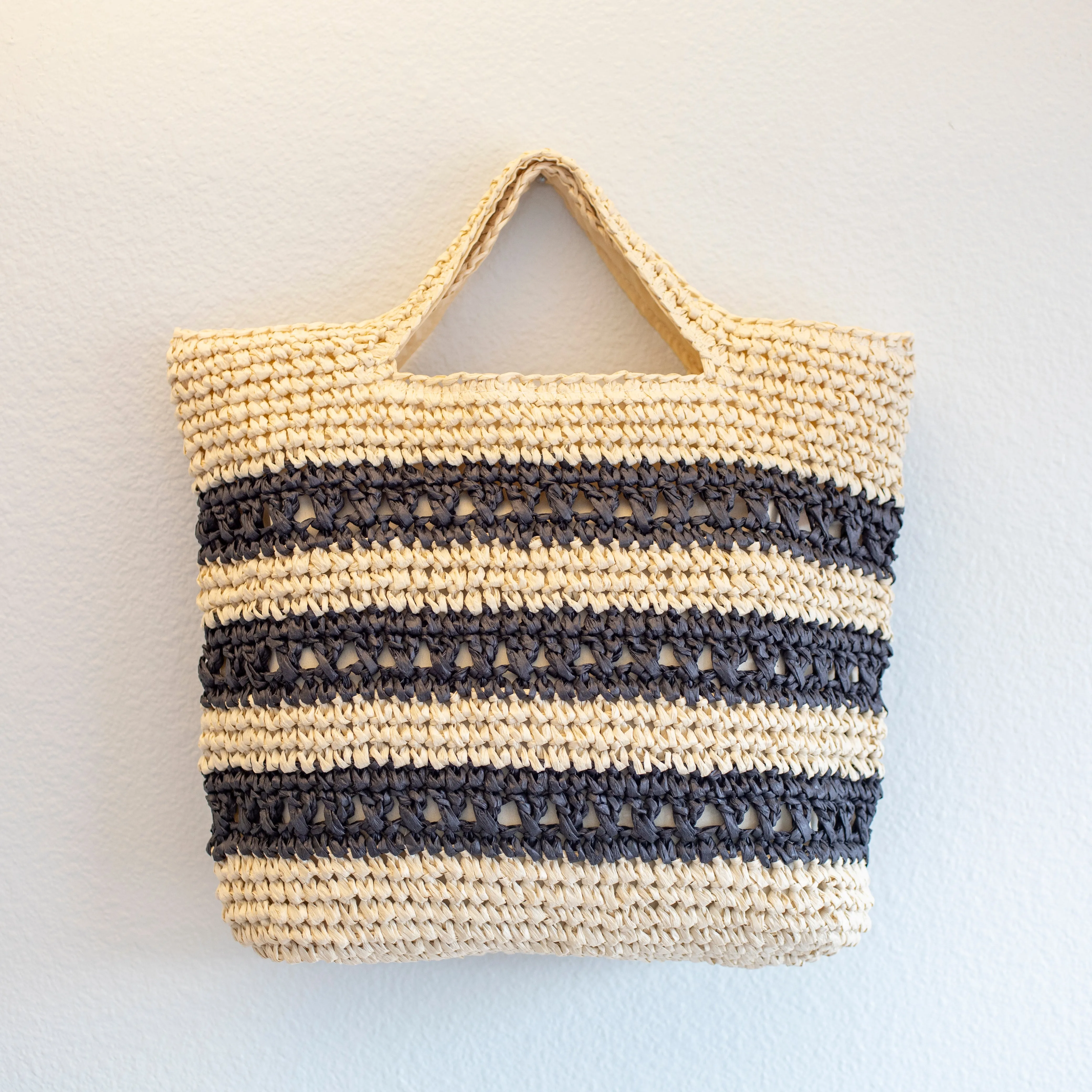 Elena Handbags Straw Woven Striped Summer Tote