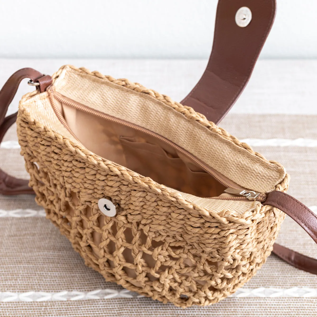 Elena Handbags Summer Straw Half Moon Shoulder Bag
