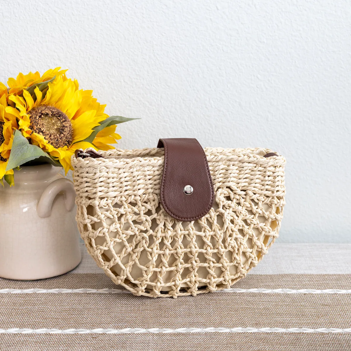 Elena Handbags Summer Straw Half Moon Shoulder Bag