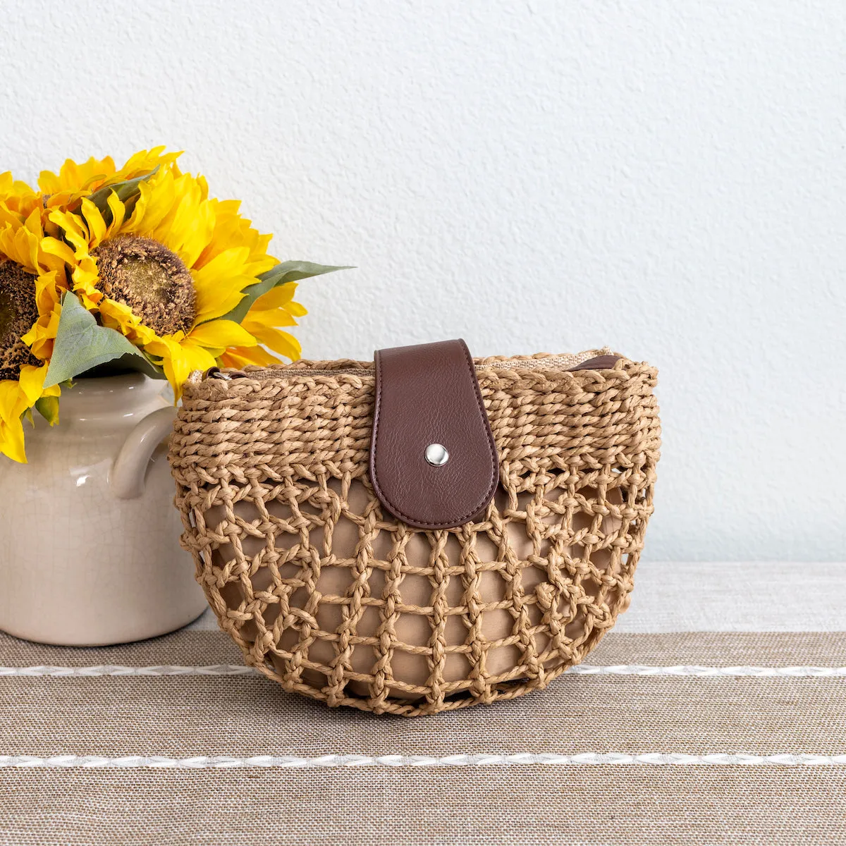 Elena Handbags Summer Straw Half Moon Shoulder Bag