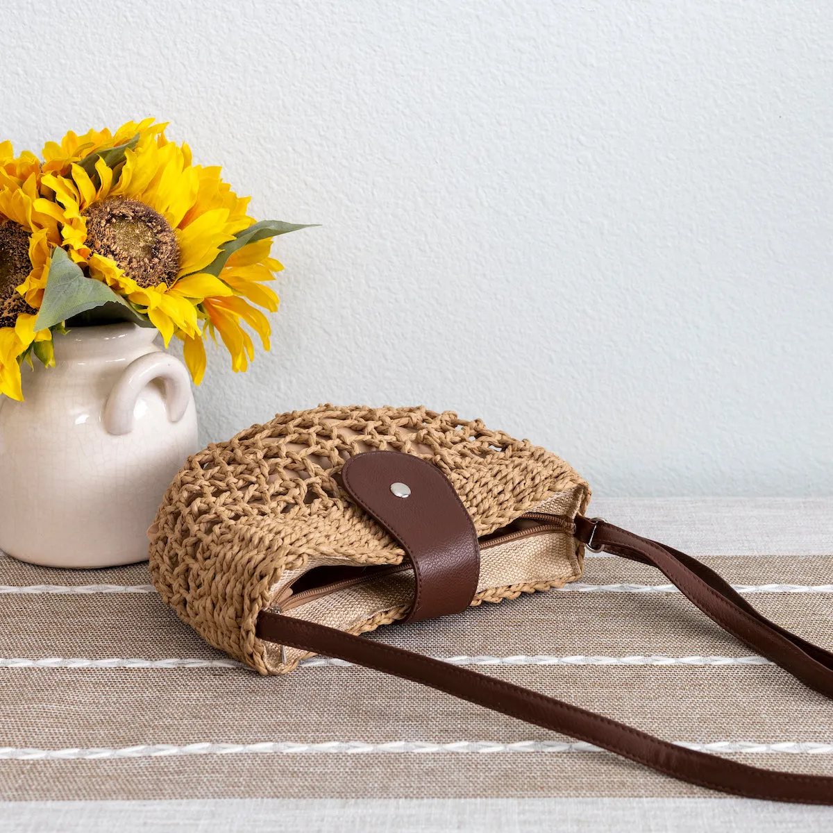 Elena Handbags Summer Straw Half Moon Shoulder Bag
