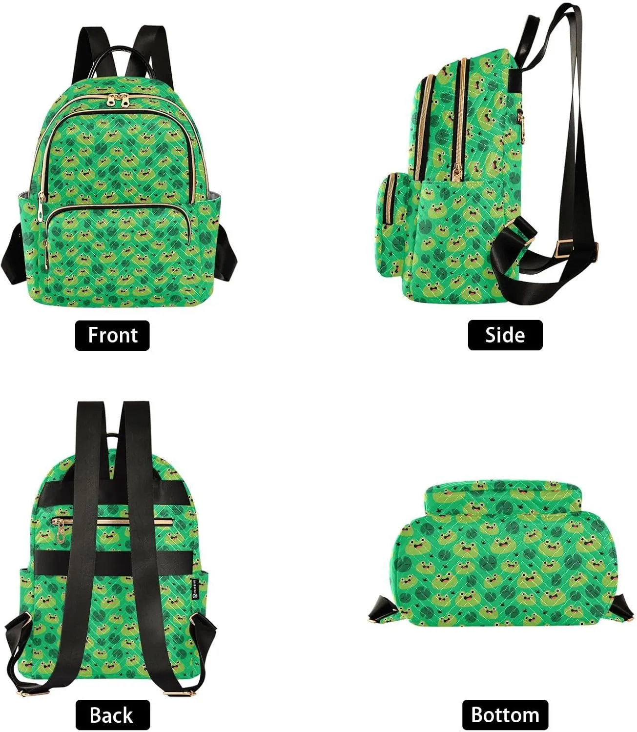 Exnundod Backpack Purse for Women Green Tone Cute Frog, Mini Fashion Backpack Lotus Pond Lightweight Casual Daypack Shoulder Bag Travel Backpack, Small