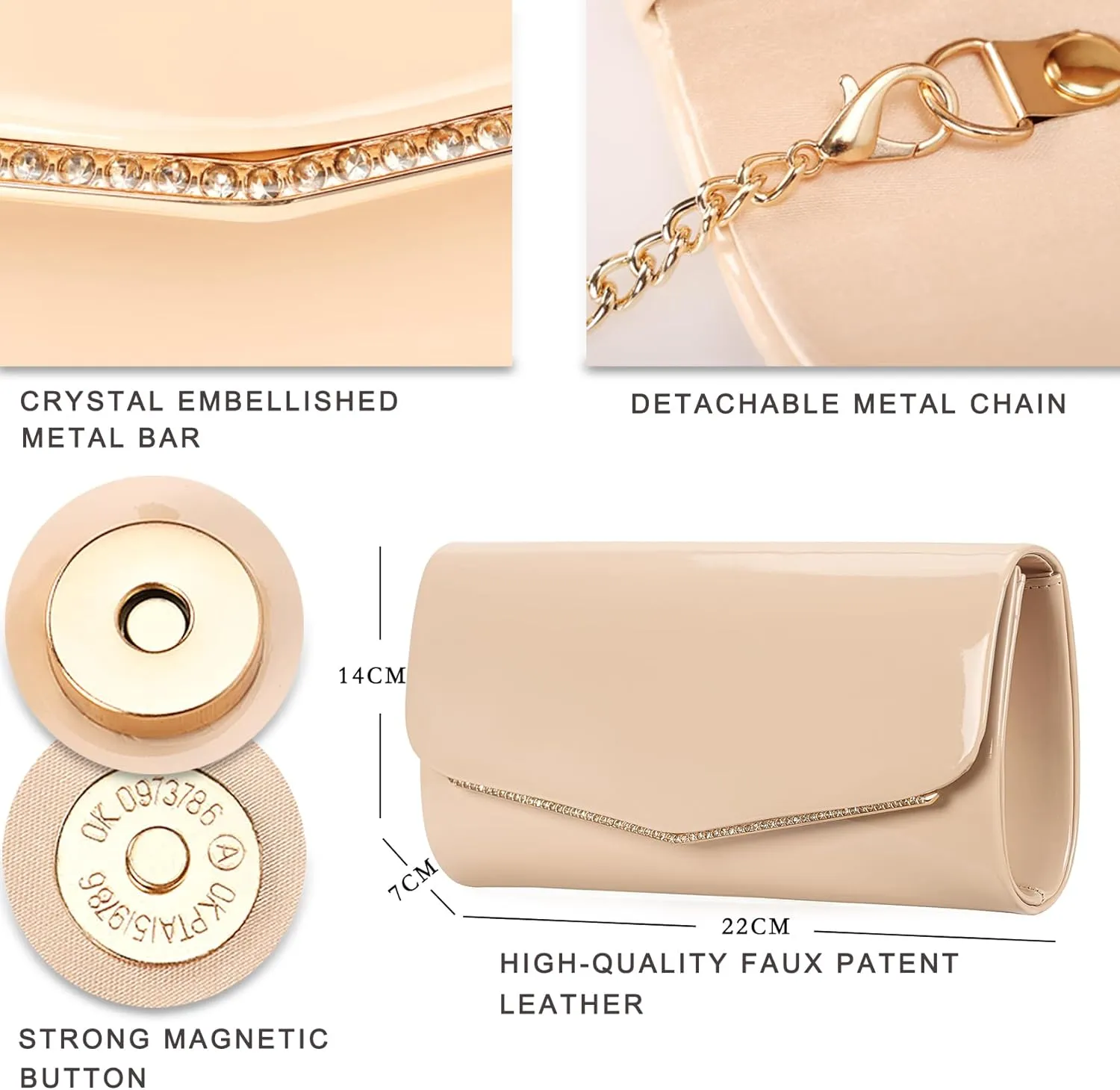 Faux Patent Leather Clutch Bag Women Evening Handbag Envelope Purse for Wedding Prom Party