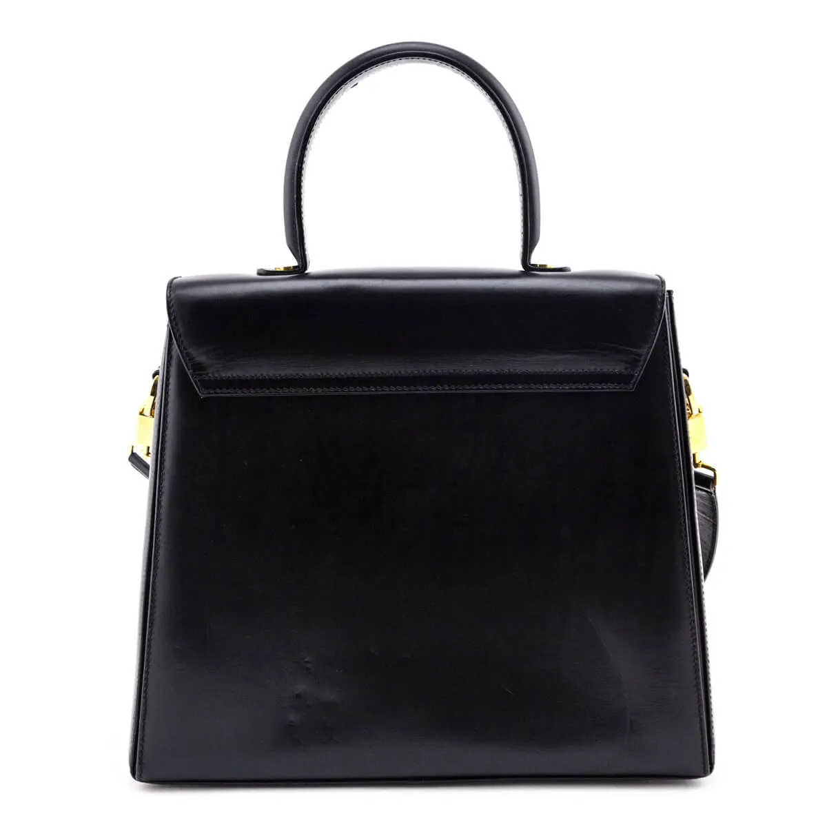 Ferragamo Black Smooth Calfskin Gancini Top Handle Bag