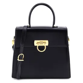Ferragamo Black Smooth Calfskin Gancini Top Handle Bag