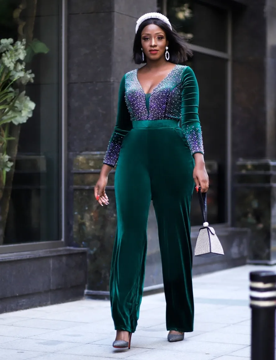 FINAL SALE! Sasha Luxe- Blinged Velvet Jumpsuit (NEW)