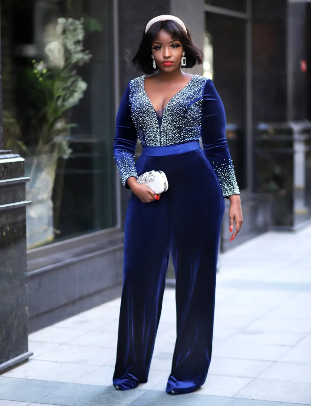 FINAL SALE! Sasha Luxe- Blinged Velvet Jumpsuit (NEW)