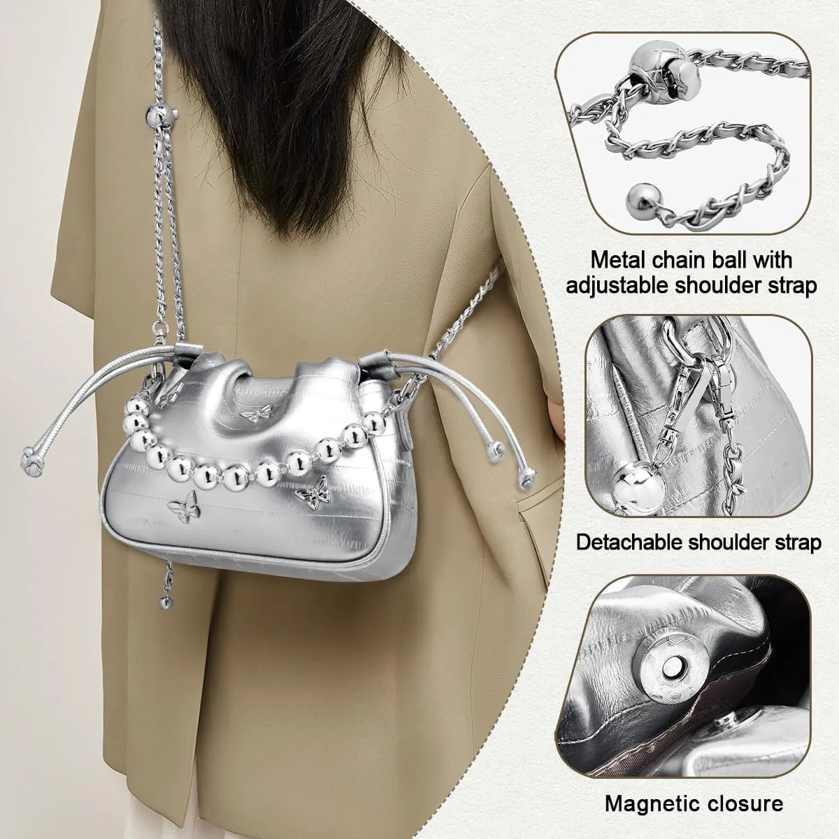 FOXLOVER Cowhide Leather Crossbody Bags for Women Small Adjustable Chain Strap Stylish Trendy Purse