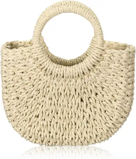 Frienda Straw Tote Bag Summer Beach Bag Handmade Straw Rattan Woven Handbag for Women Travel