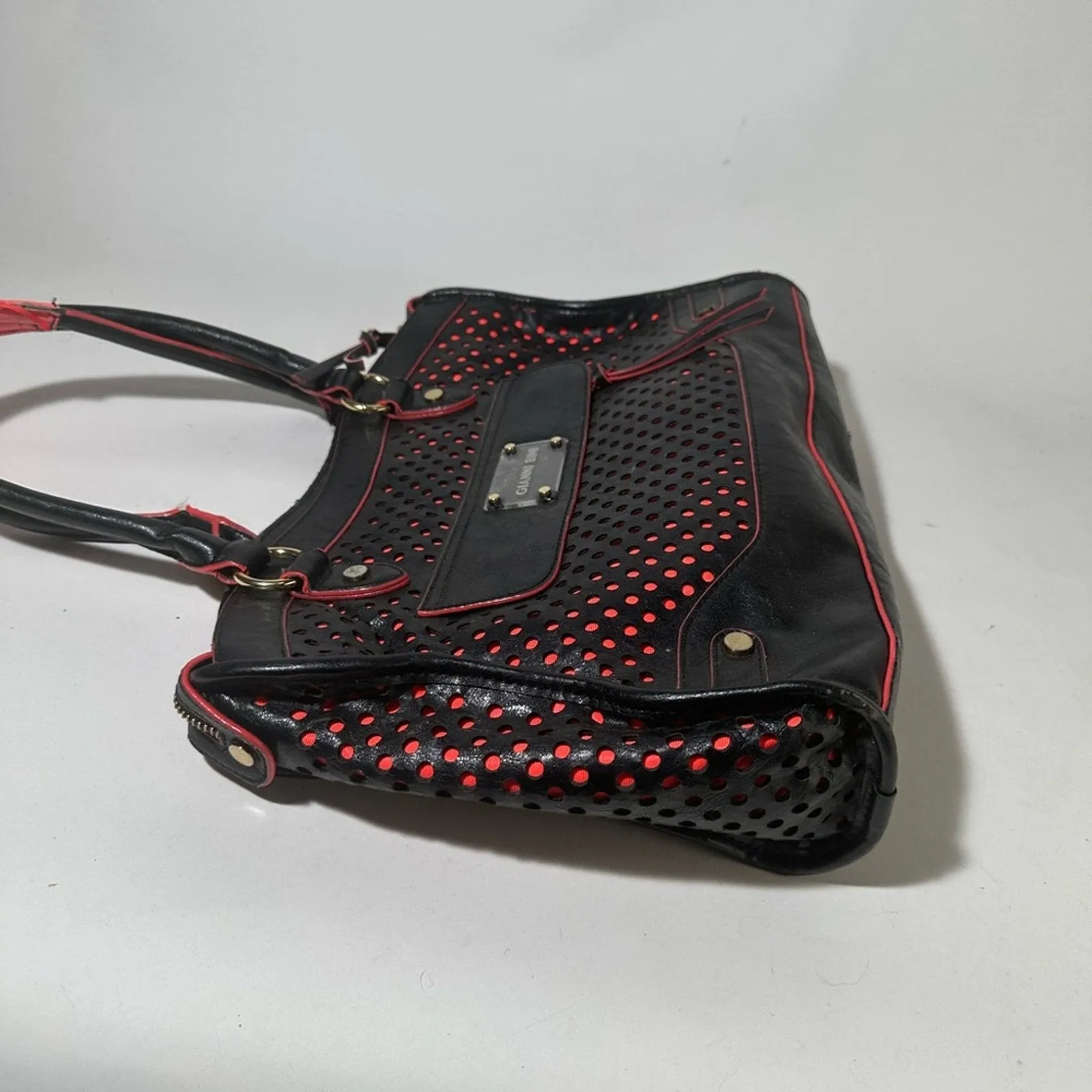 Gianni Bini Black and Red Satchel with Perforated Design