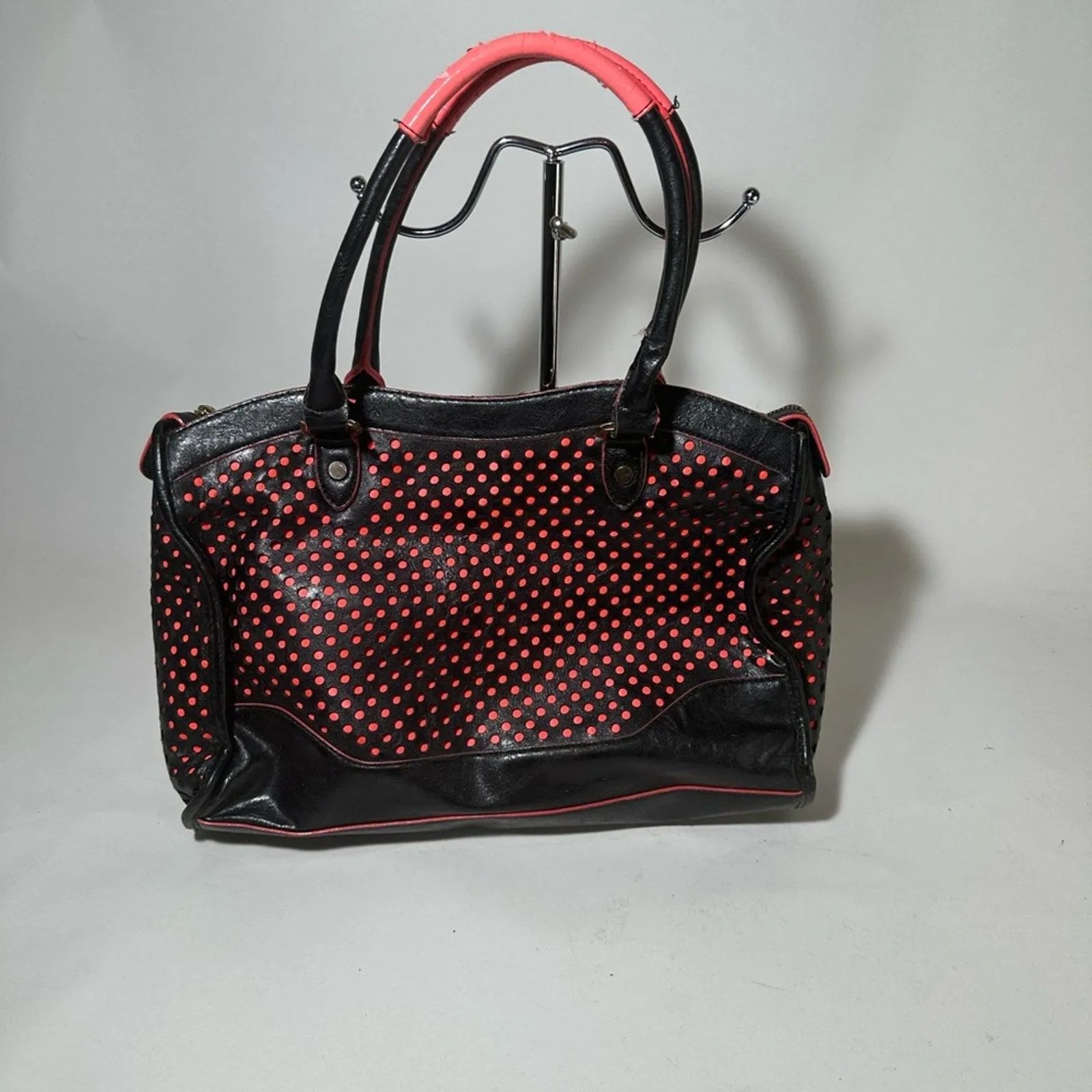 Gianni Bini Black and Red Satchel with Perforated Design