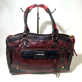 Gianni Bini Black and Red Satchel with Perforated Design