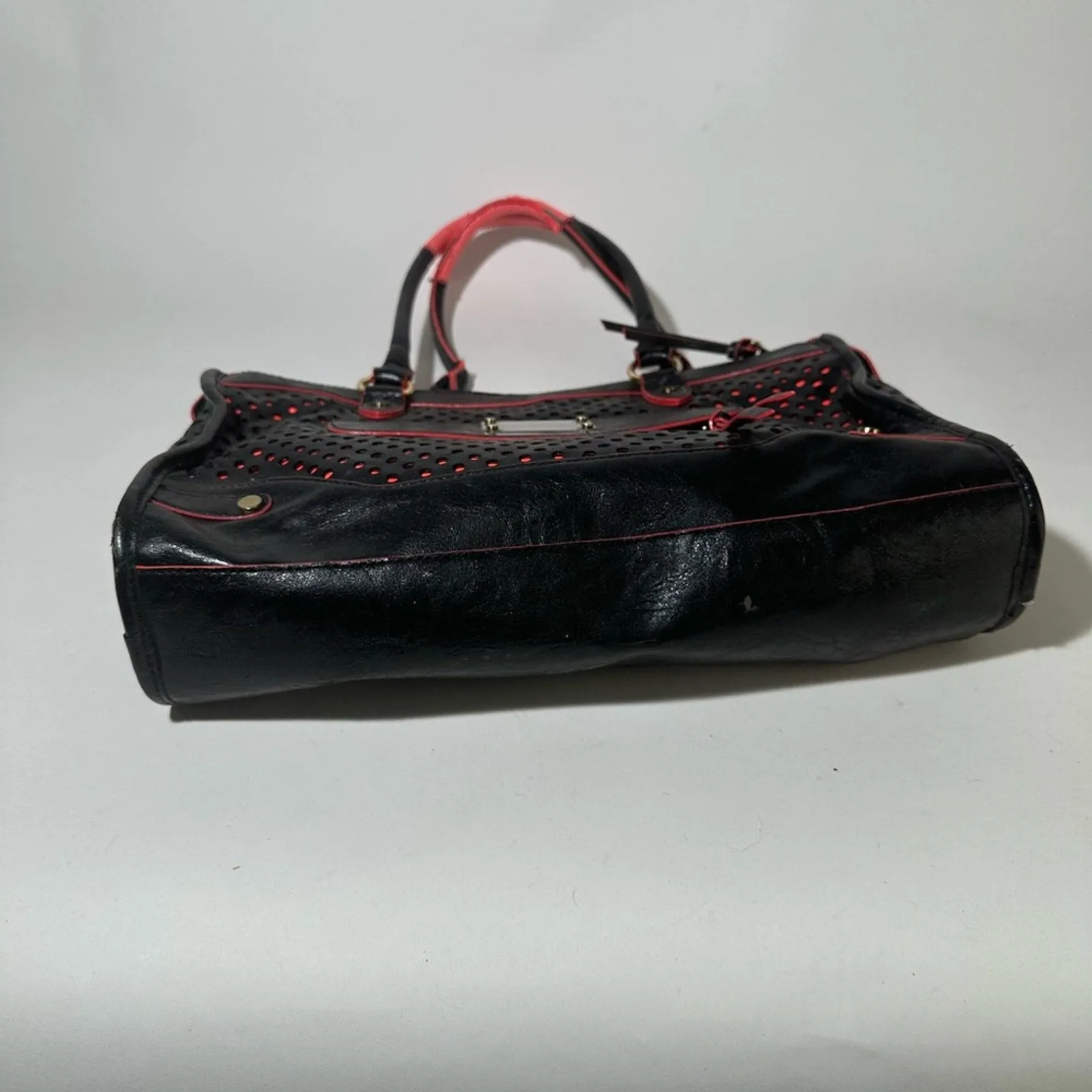 Gianni Bini Black and Red Satchel with Perforated Design