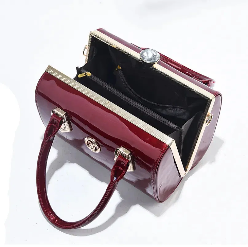 Glossy Patent Leather Diamond Handbag