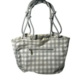 Gray Checkered Tote with Structured Design