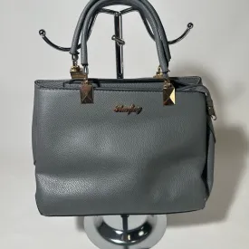 Gray Satchel with Structured Design and Gold Accents