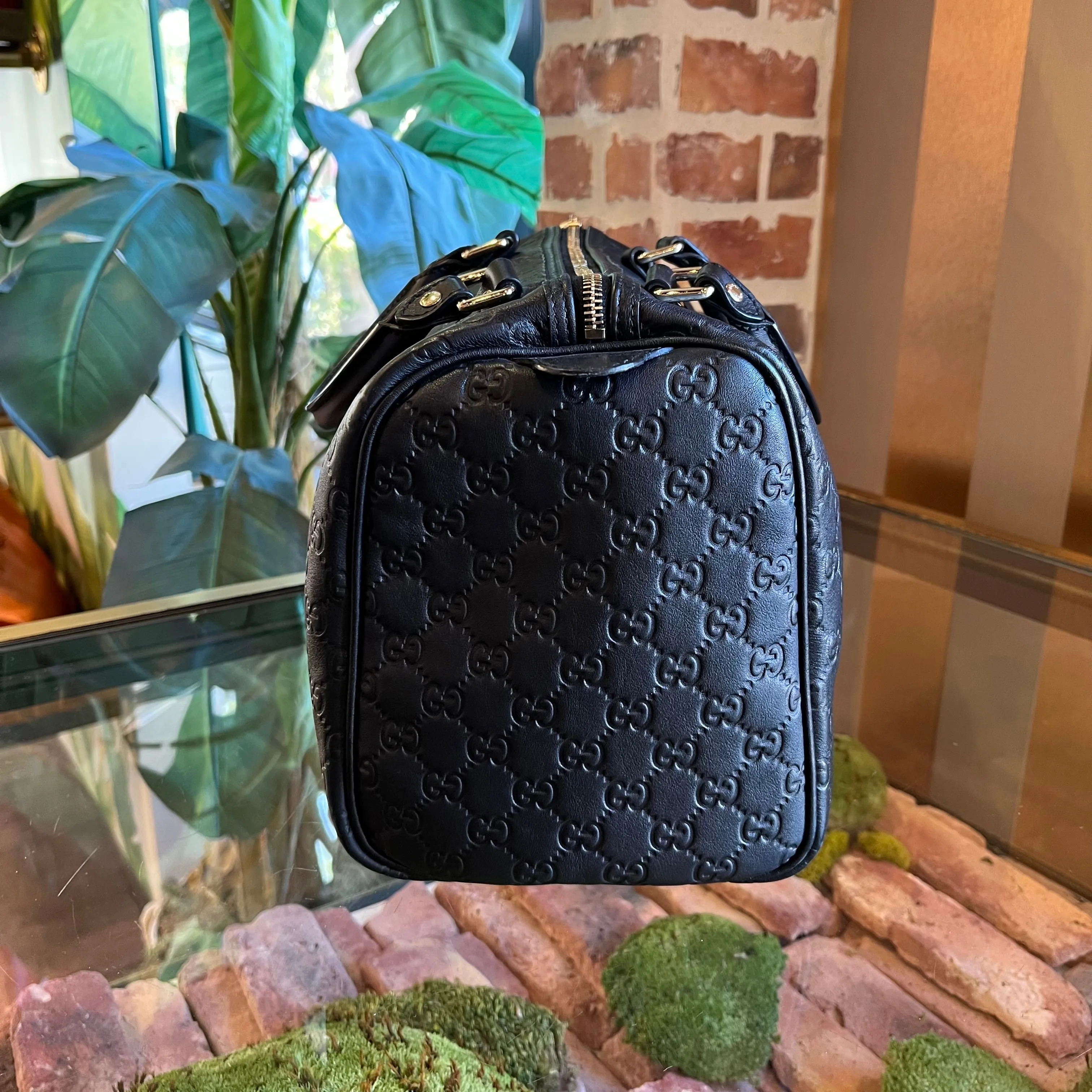GUCCI Joy Boston Medium Black Guccissima Leather Satchel