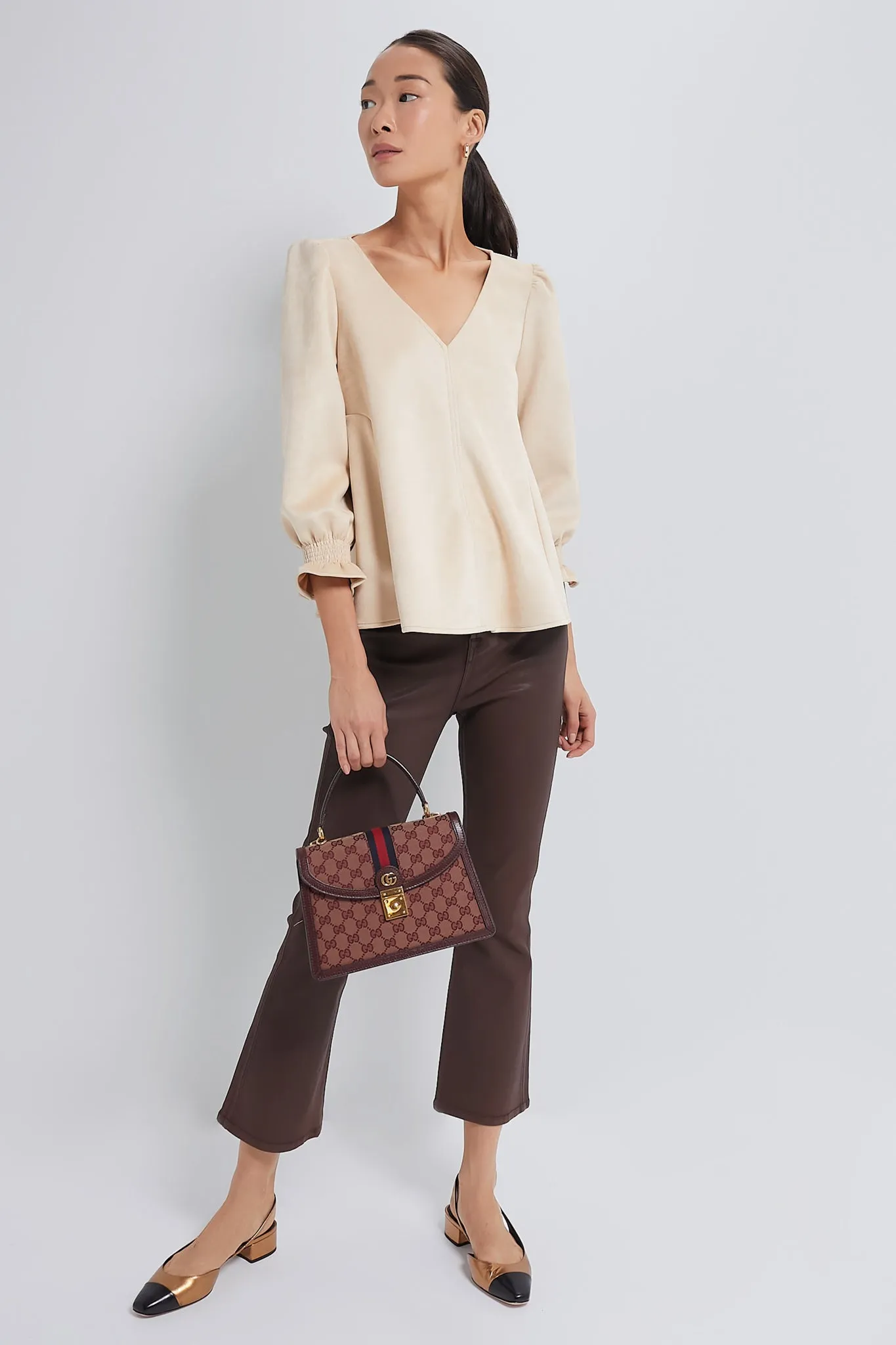 GUCCI Red Small GG Coated Canvas Ophidia Flap Top Handle Bag