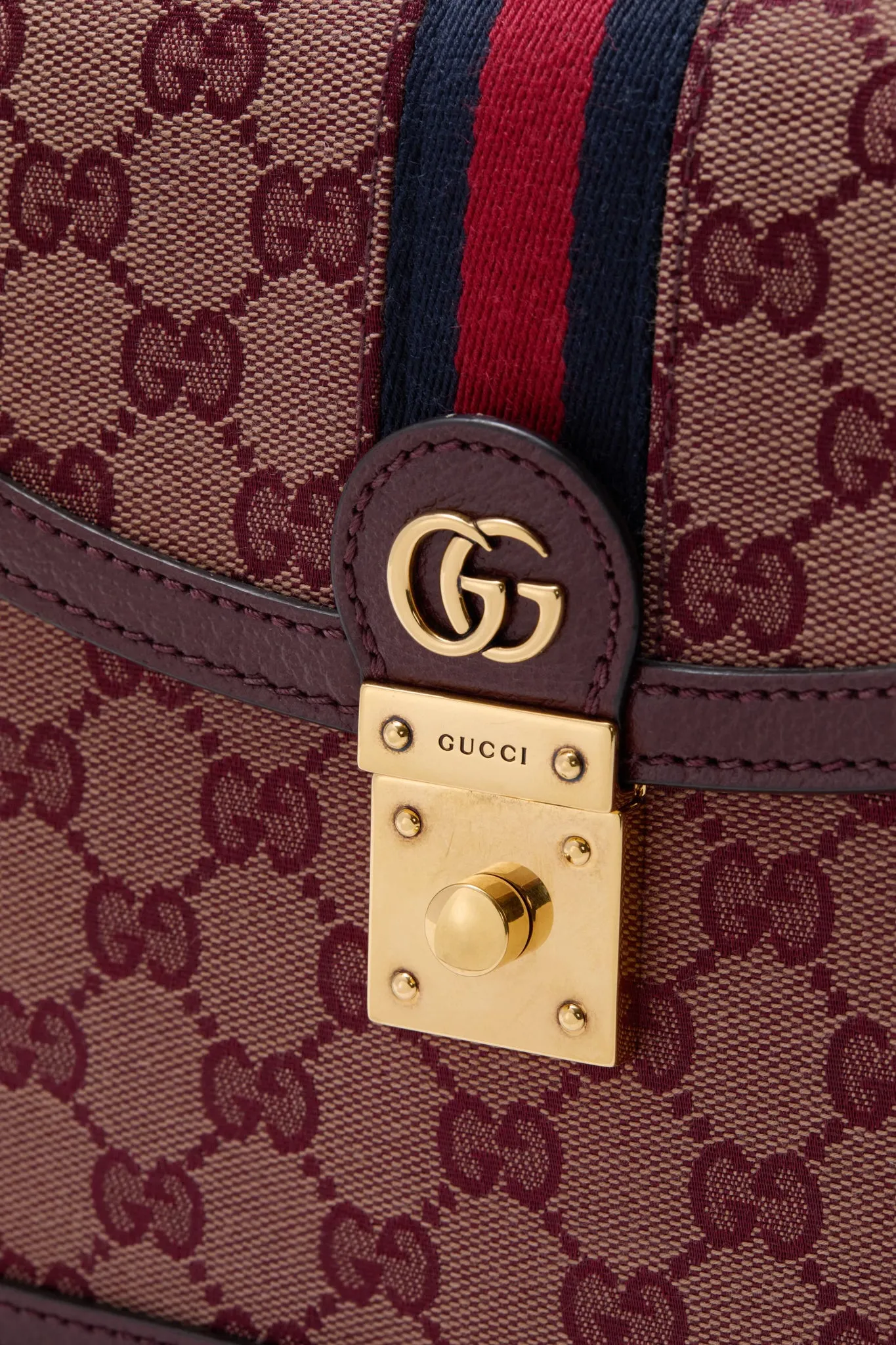 GUCCI Red Small GG Coated Canvas Ophidia Flap Top Handle Bag