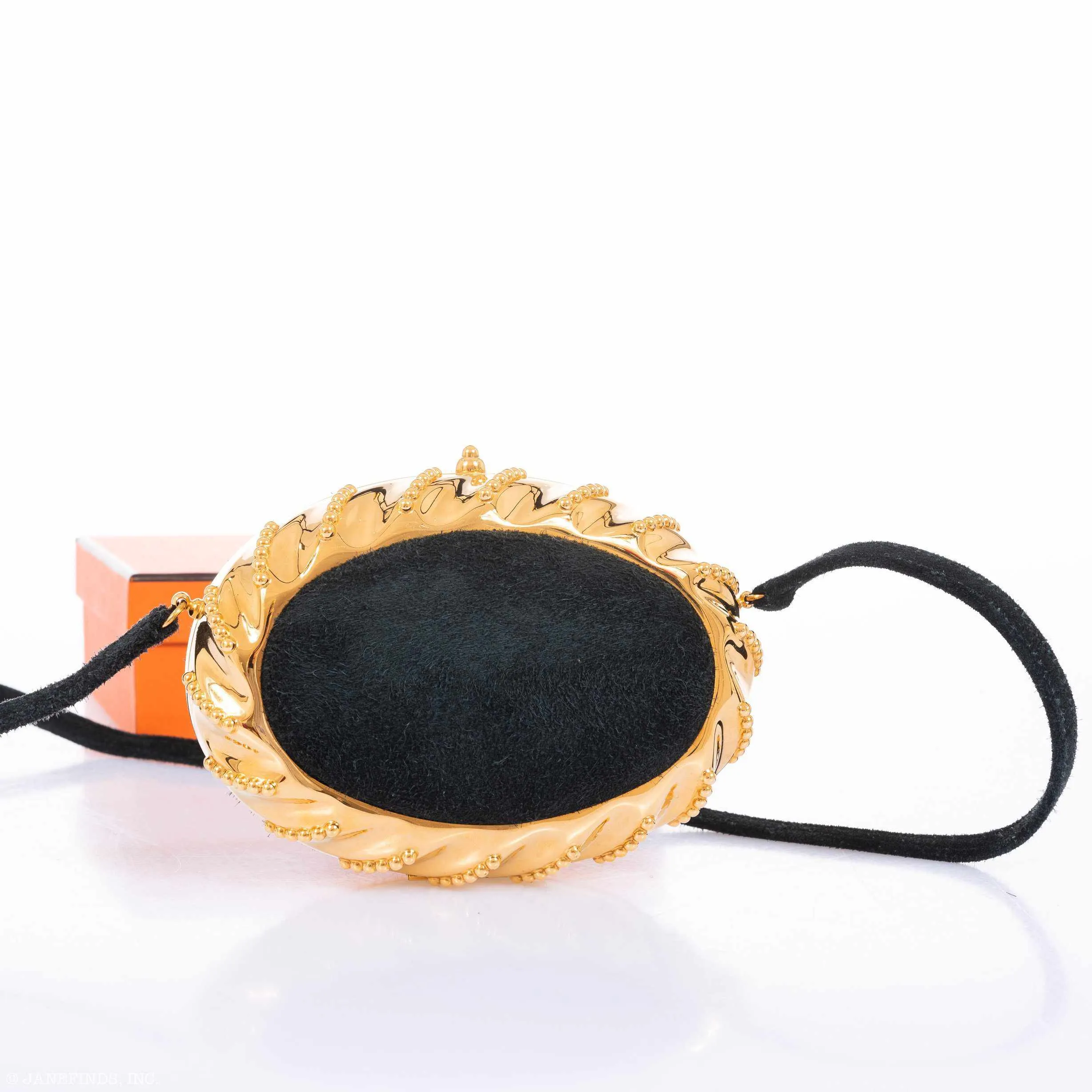 Hermès Oursin Evening Bag Black Doblis Suede Gold Hardware