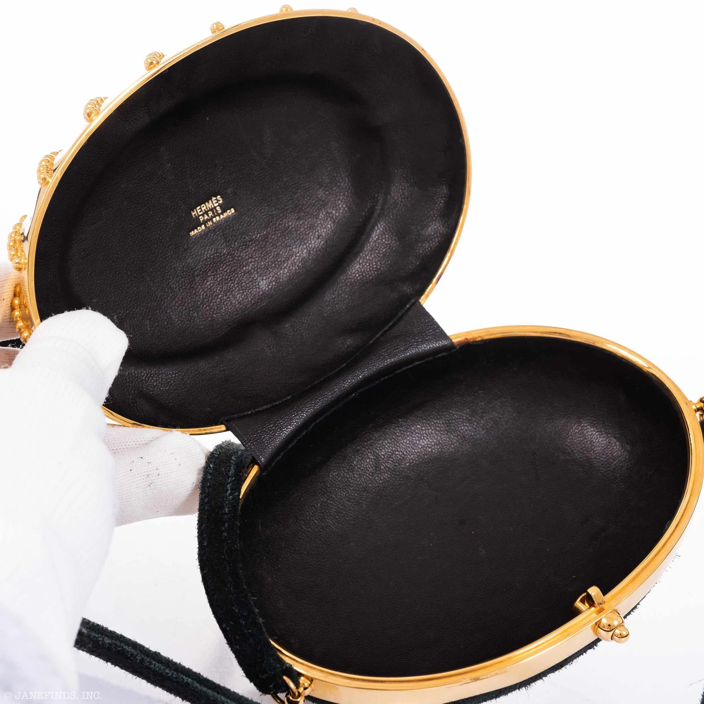 Hermès Oursin Evening Bag Black Doblis Suede Gold Hardware