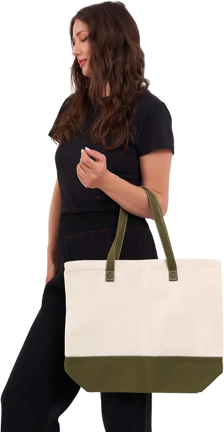 HIFA Personalized Custom Tote Bag for Women, Canvas Tote Bag - Zipper Closure, Extra Inner Pocket - Multipurpose Shoulder Bag