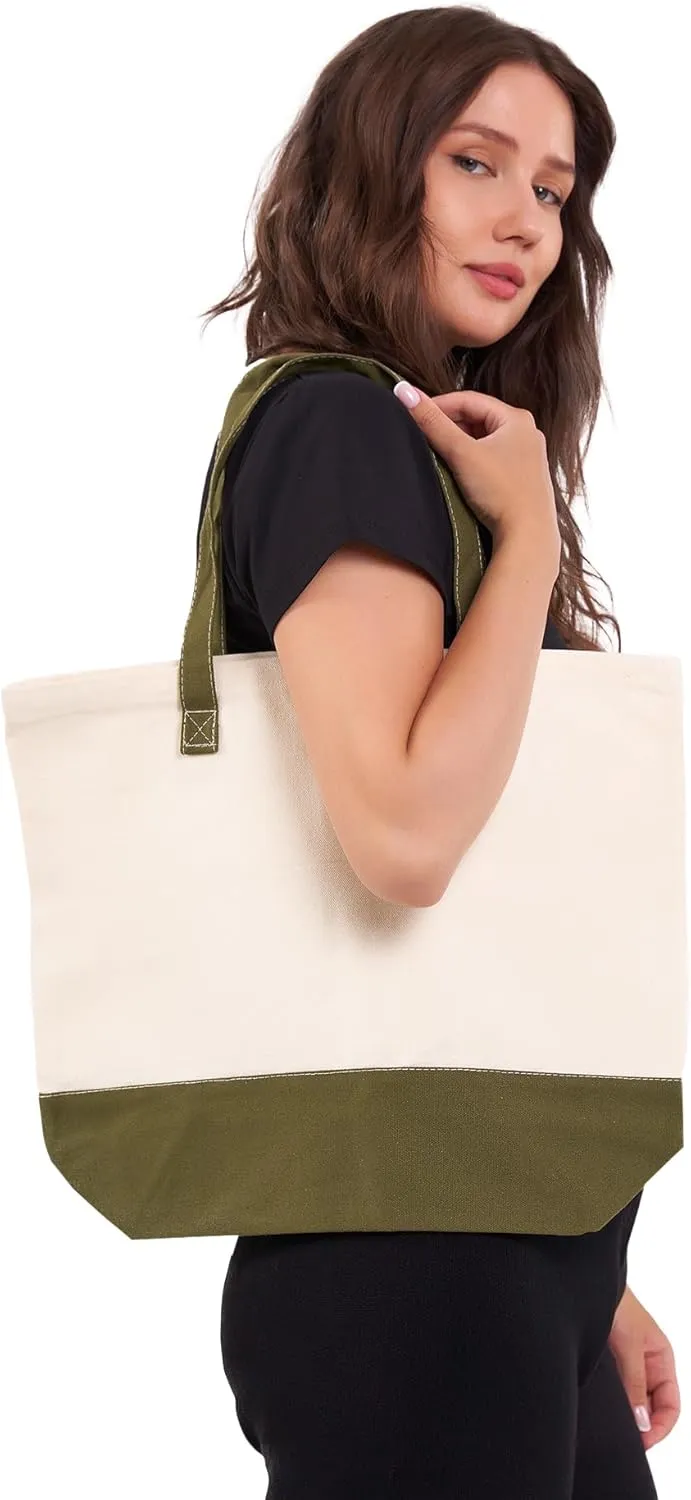 HIFA Personalized Custom Tote Bag for Women, Canvas Tote Bag - Zipper Closure, Extra Inner Pocket - Multipurpose Shoulder Bag
