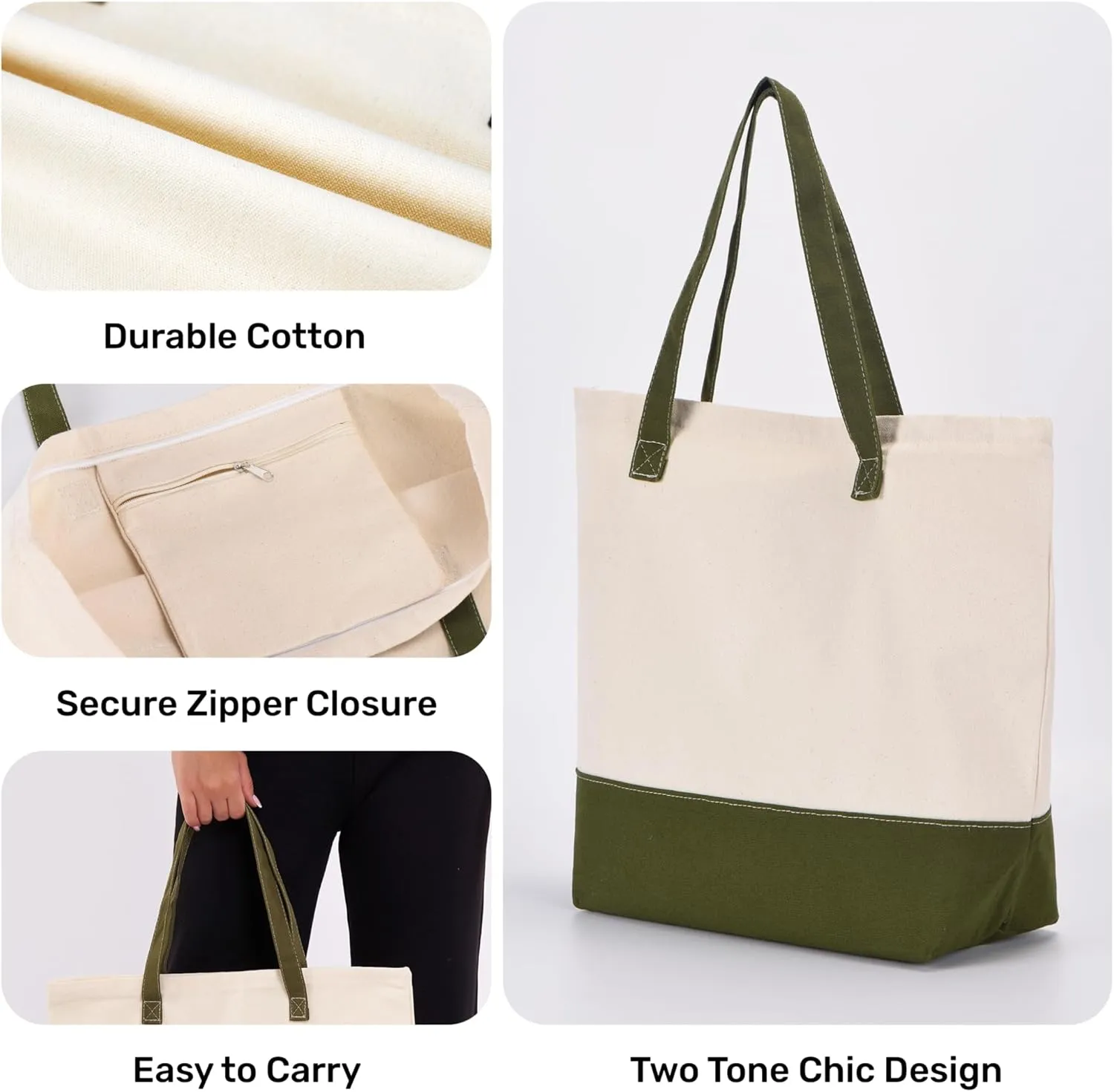 HIFA Personalized Custom Tote Bag for Women, Canvas Tote Bag - Zipper Closure, Extra Inner Pocket - Multipurpose Shoulder Bag