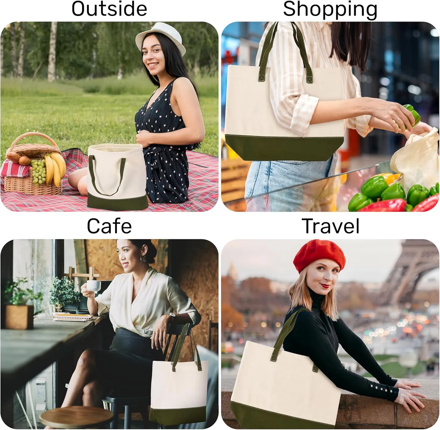 HIFA Personalized Custom Tote Bag for Women, Canvas Tote Bag - Zipper Closure, Extra Inner Pocket - Multipurpose Shoulder Bag