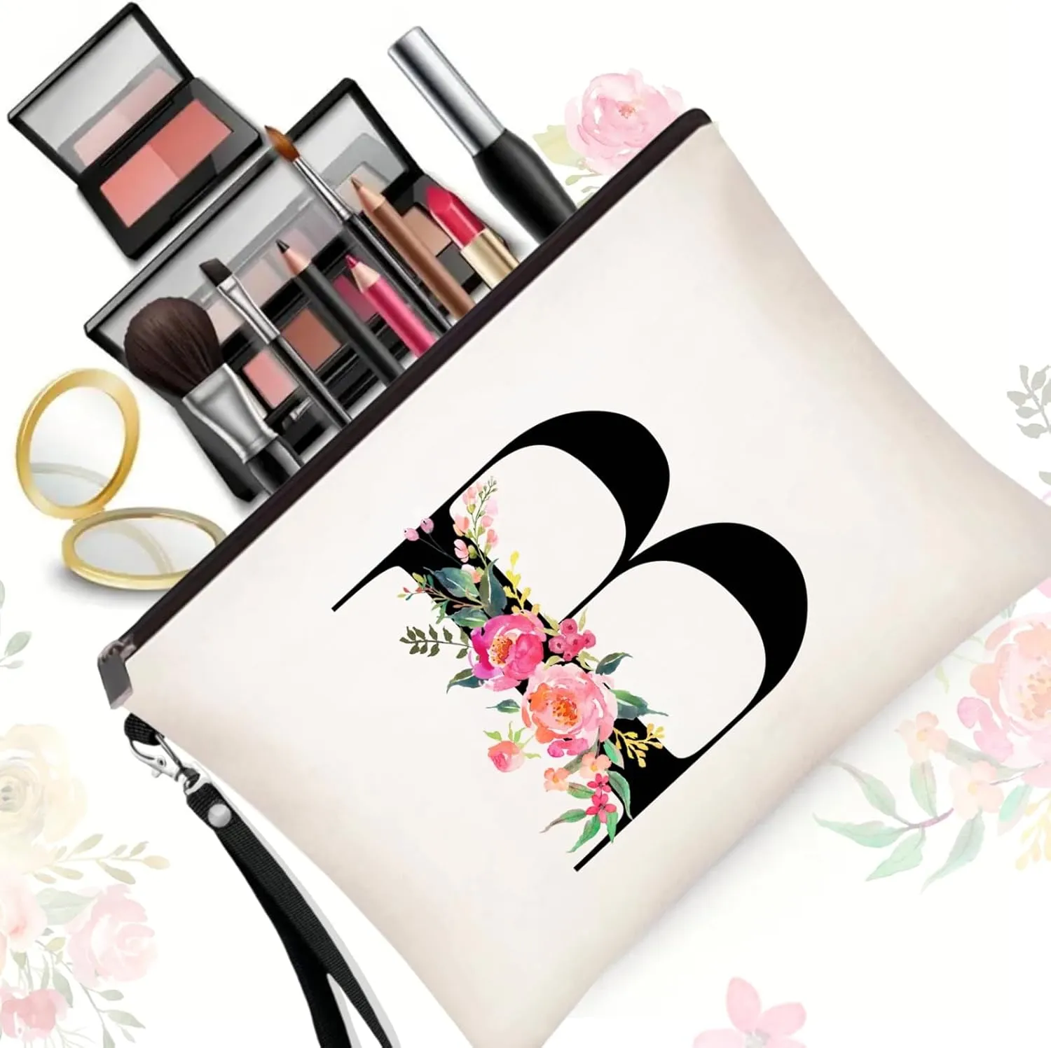Initial Canvas Tote Bag for Women, Personalized Monogrammed Tote Bags with Makeup Gift Bag for Wedding Bridesmaids Birthday