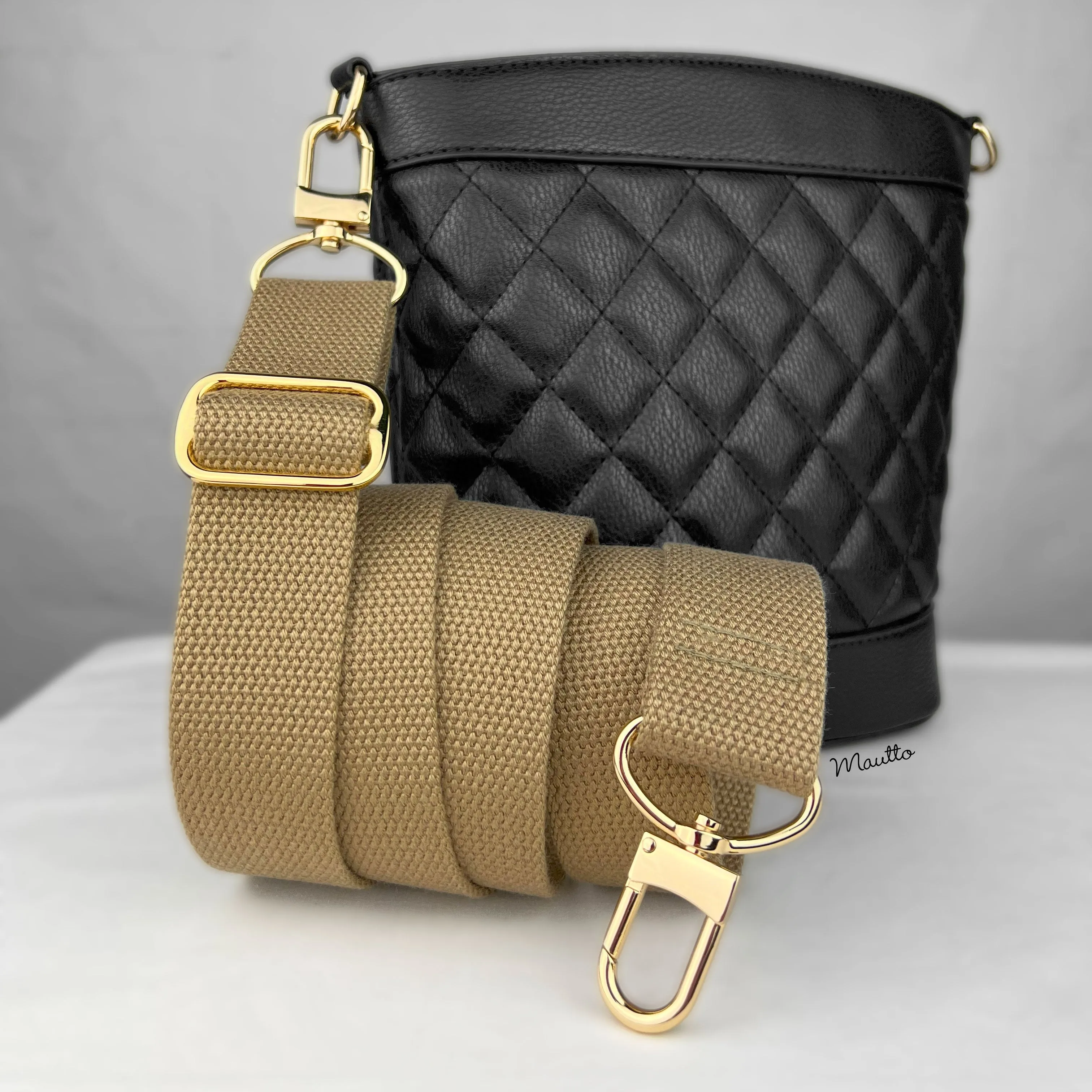 Khaki/Tan Heavy-duty Fabric Bag Strap (Adjustable 32-56" Shoulder to Crossbody Length) - Thick Cotton Canvas Woven Material 1.5" Wide