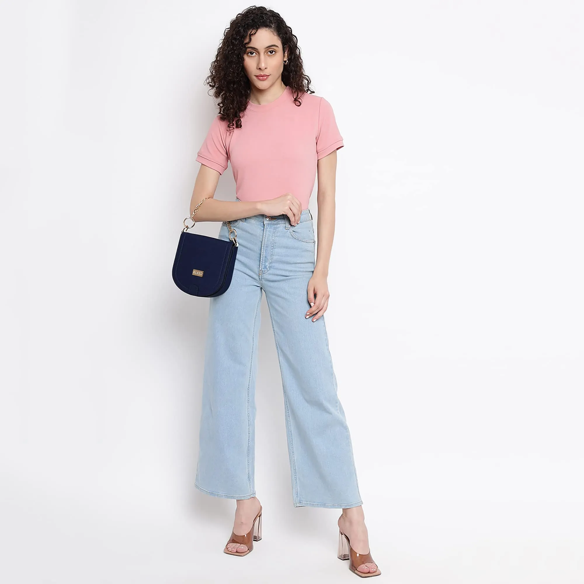 KLEIO D Shape Half Moon PU Leather 3 Straps Multpurpose Cross Body Side Sling Wrist Handbag For Women Girls (HO8066KL-RB)(ROYAL BLUE)