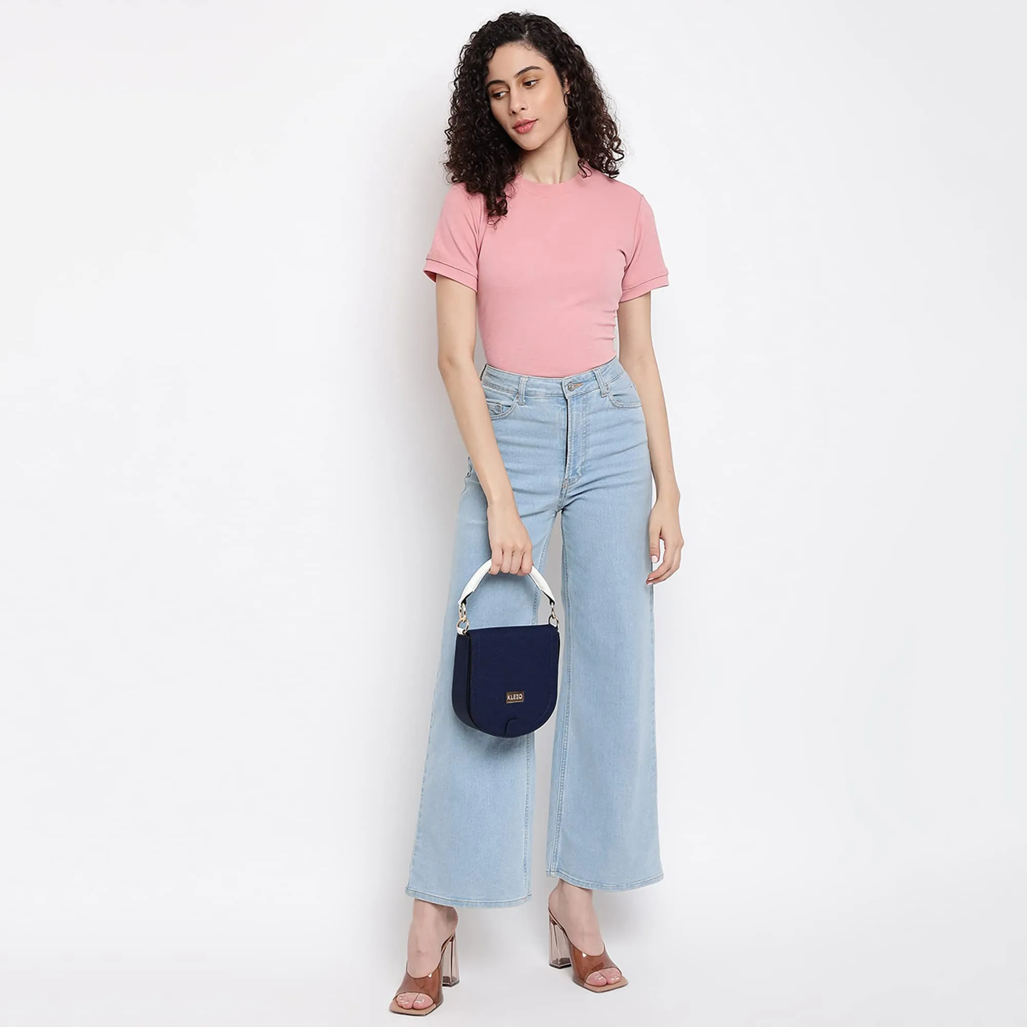 KLEIO D Shape Half Moon PU Leather 3 Straps Multpurpose Cross Body Side Sling Wrist Handbag For Women Girls (HO8066KL-RB)(ROYAL BLUE)