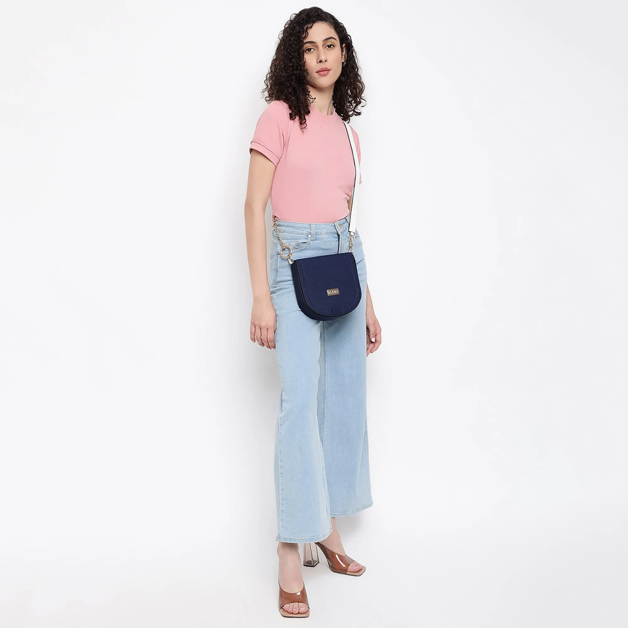 KLEIO D Shape Half Moon PU Leather 3 Straps Multpurpose Cross Body Side Sling Wrist Handbag For Women Girls (HO8066KL-RB)(ROYAL BLUE)
