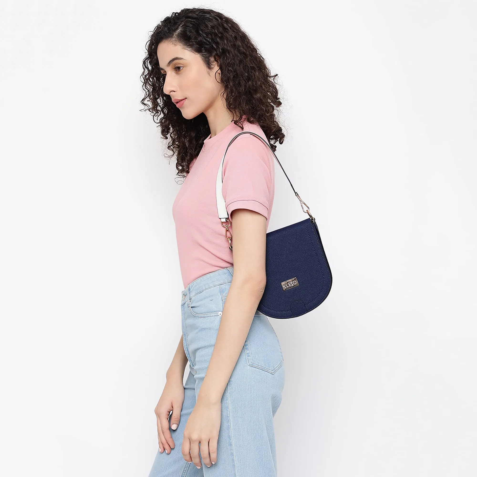 KLEIO D Shape Half Moon PU Leather 3 Straps Multpurpose Cross Body Side Sling Wrist Handbag For Women Girls (HO8066KL-RB)(ROYAL BLUE)