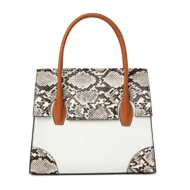KLEIO Vegan Leather Snake Print Mini Satchel Handbag for Women (HO9089KL-WH)(WHITE)